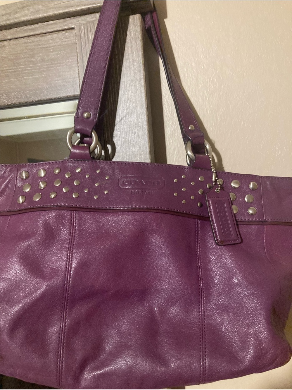 Coach Plum Leather Shoulder Duffel Bag